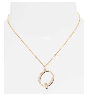 NWT Nordstrom Cubic Zirconia Initial Pendant Necklace in Q-Navy -Gold